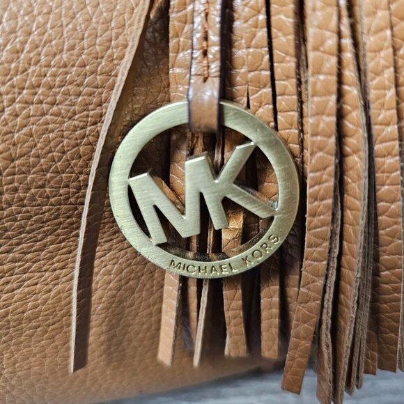 MICHAEL KORS Whipped Chelsea Brown Leather Gold Chain Large Shoulder Bag COA - Picture 3 of 15